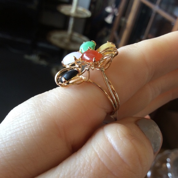 Retired Listing 14K Jade Multi Rainbow Stone Ring - Picture 5 of 8